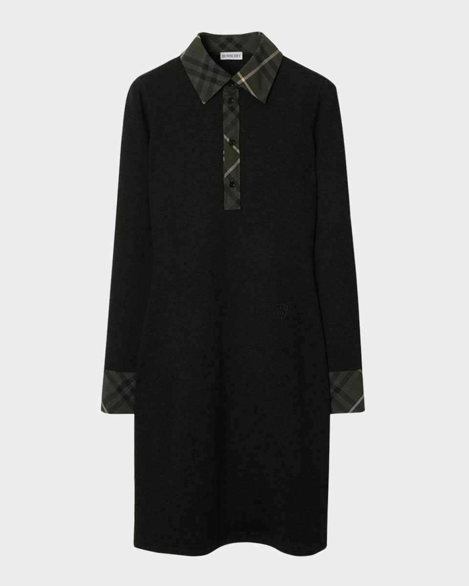 Check Long-Sleeve Polo Dress